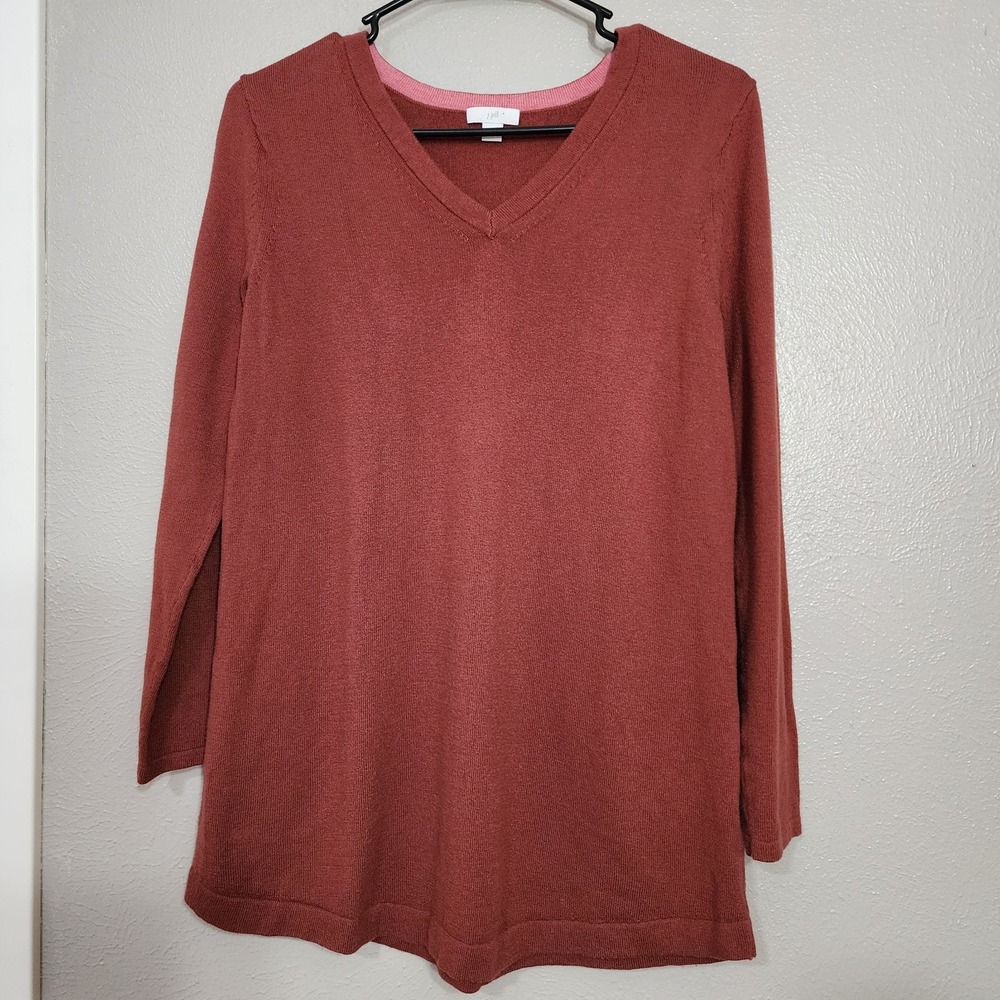 J Jill Shirt Size XS Long Sleeve Cinnabar Rust V Neck Light Sweater Cotton Blend